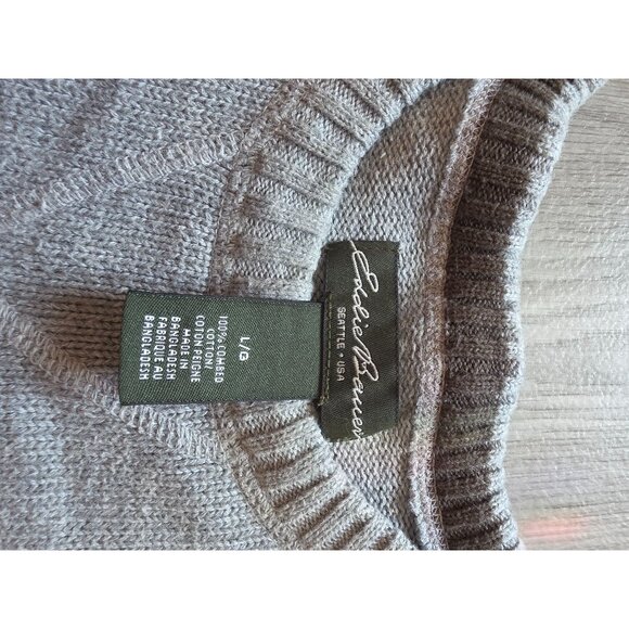 Eddie Bauer Gray Crewneck Sweater L Cotton Mens Pullover - Picture 3 of 5